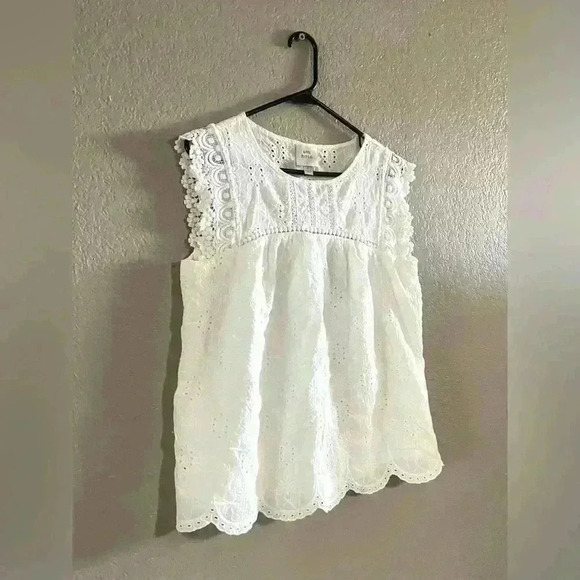 Knox Rose Women's Summer Eyelet Tank Top White Sleeveless Size Small - Picture 3 of 8